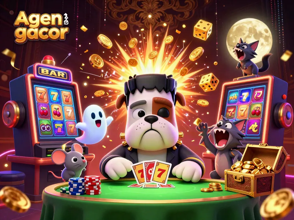 Engage in thrilling gameplay with agen slot gacor featuring spooky animated characters and dynamic slot elements.
