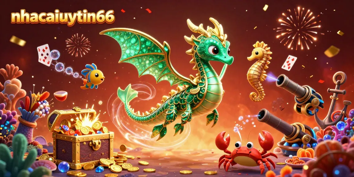 Experience the excitement of nhacaiuytin66 with a vibrant underwater casino scene featuring a leafy sea dragon and treasure chest.