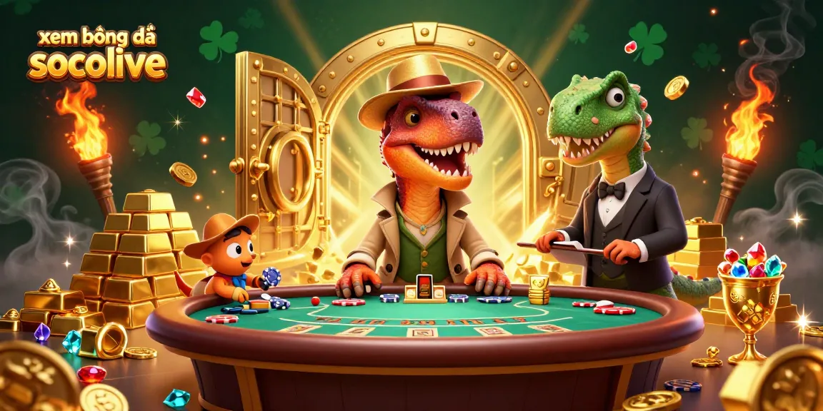 Experience xem bóng đá socolive with a vibrant scene of card counters and a pit boss amidst treasure.