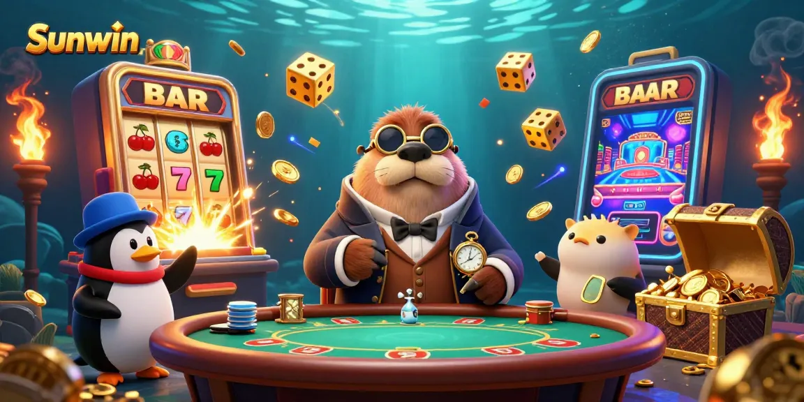 Experience Sunwin's vibrant online casino world with a jolly walrus, sophisticated penguin dealer, and a bluffing pufferfish.