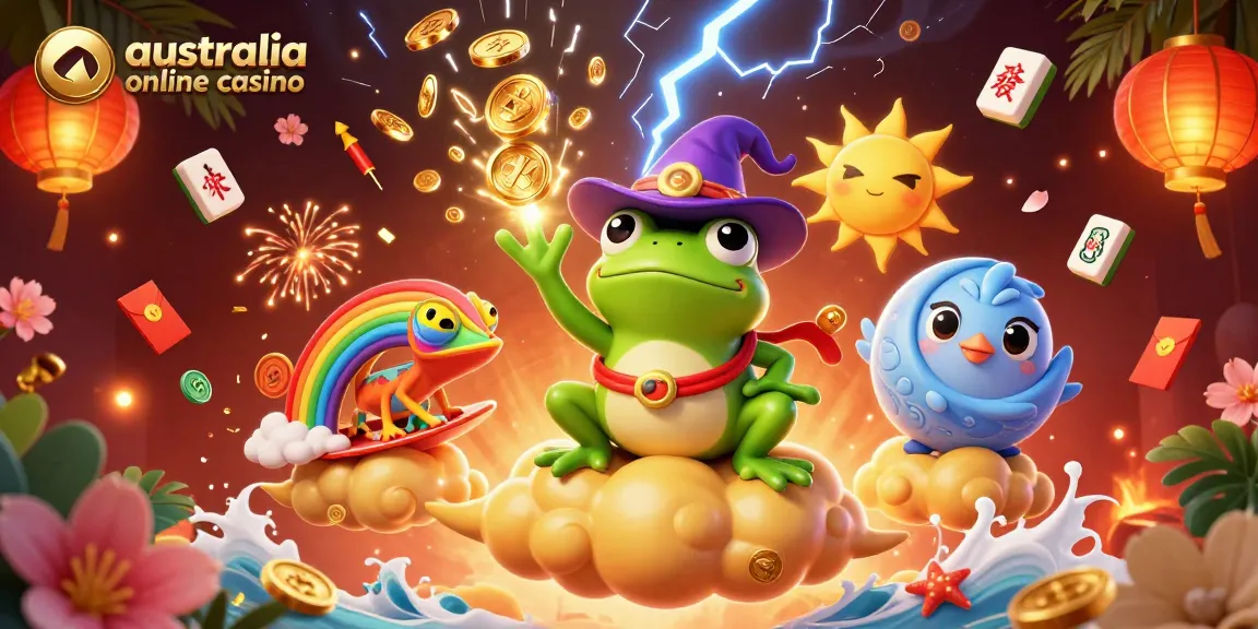 Experience the fun of australia online casino with golden coins and vibrant characters.