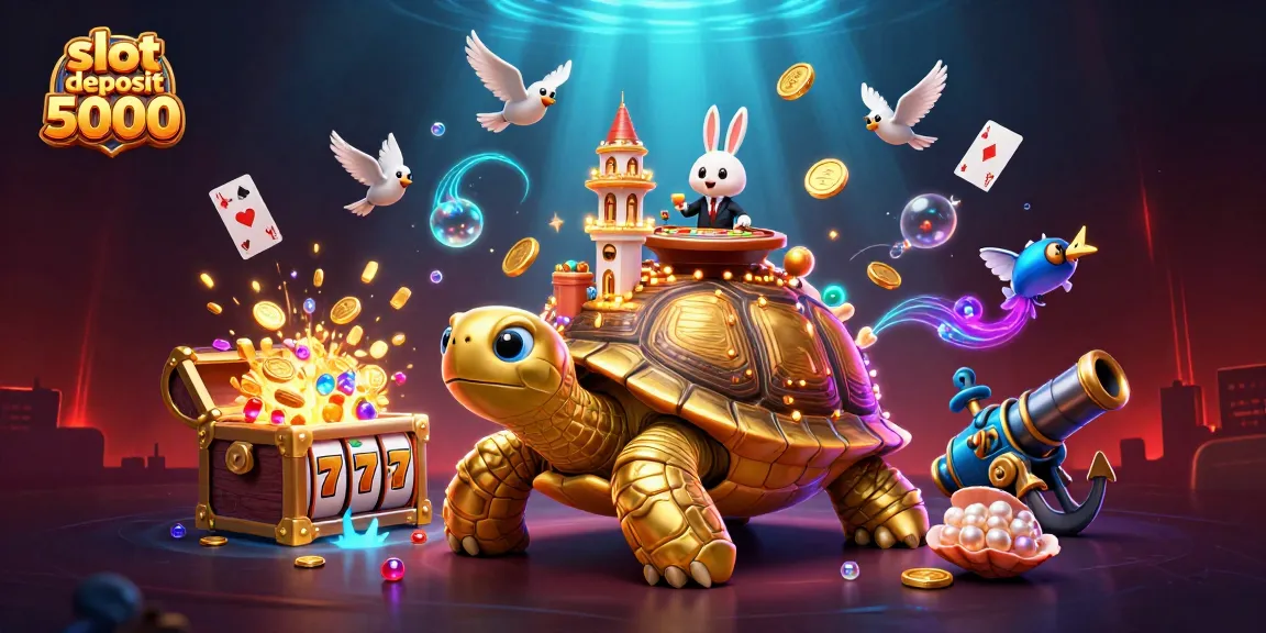 Experience the excitement of slot deposit 5000 with vibrant casino scene full of treasures.