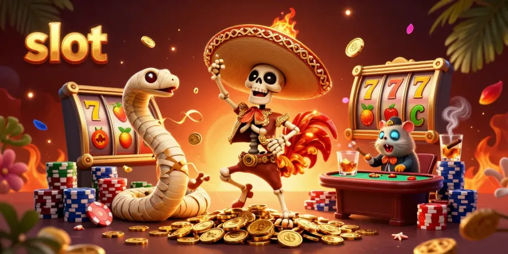 Slot menarik saat merayakan kemenangan dengan simbol keberuntungan dan karakter unik.