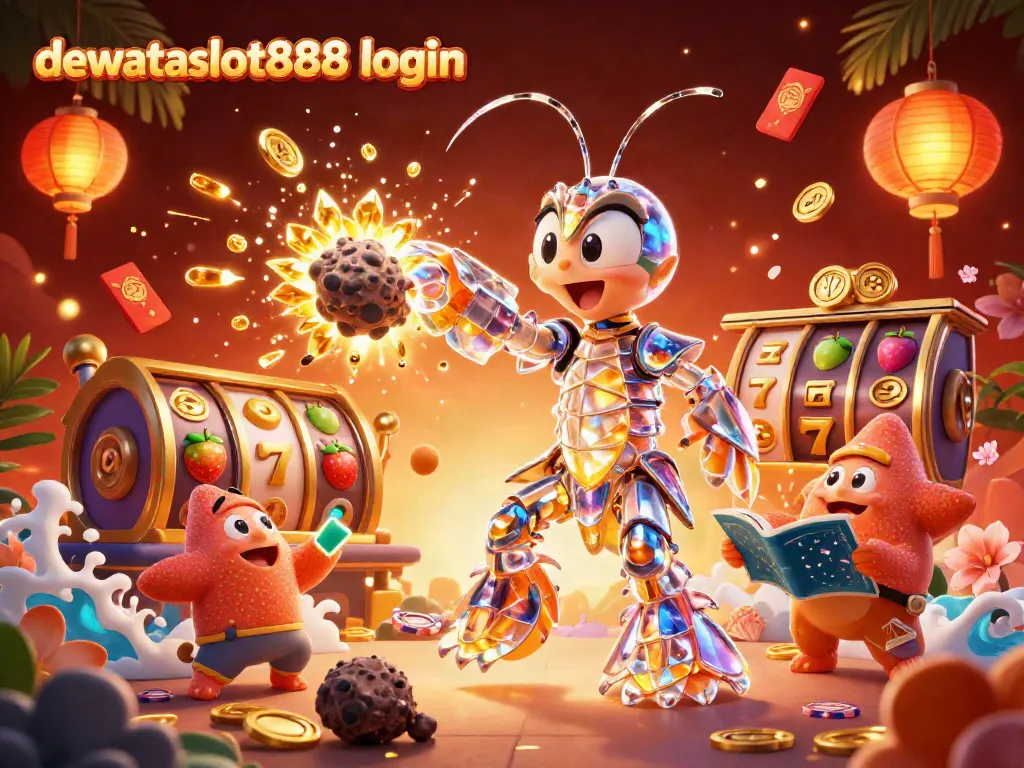 Gambarkan layar masuk dewataslot888 login dengan samurai mantis dan simbol keberuntungan yang menciptakan atmosfer kasino dalam 3D.