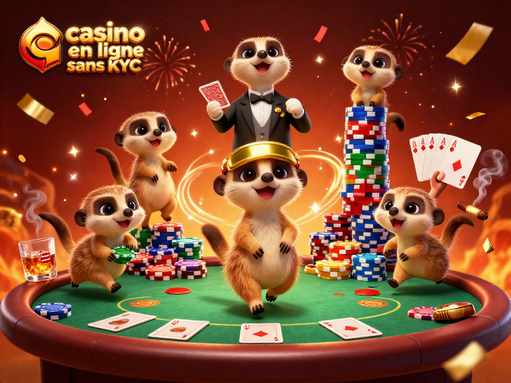 Jouer sur un casino en ligne sans KYC avec des meerkats dans un décor de casino dynamique.