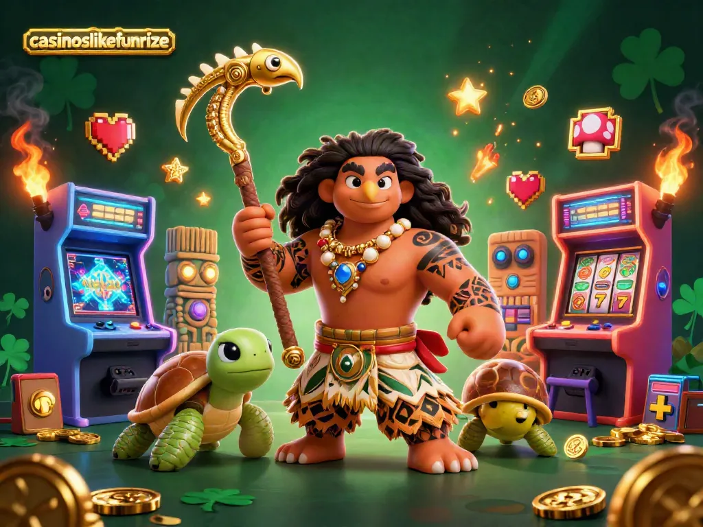 Engage with casinoslikefunrize through this vibrant 3D illustration featuring a lively gaming scene.