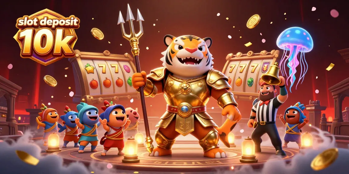 Experience thrilling wins at slot deposit 10k, featuring vibrant 3D characters and casino elements.