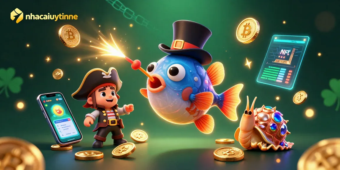 Engage in exciting gameplay at nhacaiuytinne with vibrant 3D casino-themed illustration, showcasing animated characters and crypto elements.