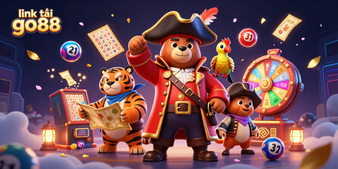 Experience the thrill of link tải go88 with colorful lottery elements and adventurous characters in an engaging casino scene.