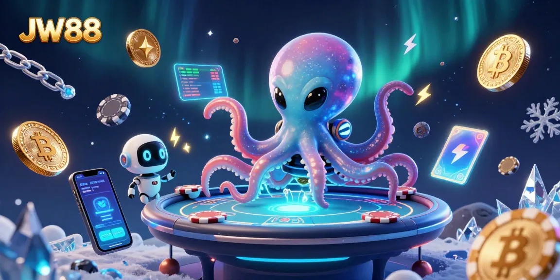 Play poker at JW88 with a captivating alien octopus navigating the game with perfect flair.