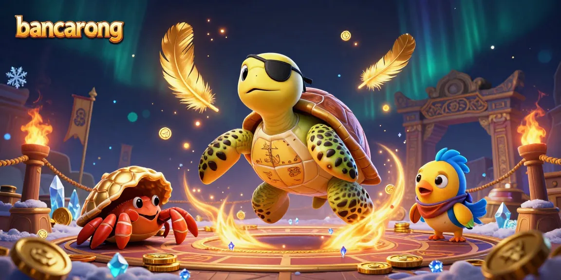 Engage with bancarong's vibrant 3D casino scene featuring playful characters and treasure.
