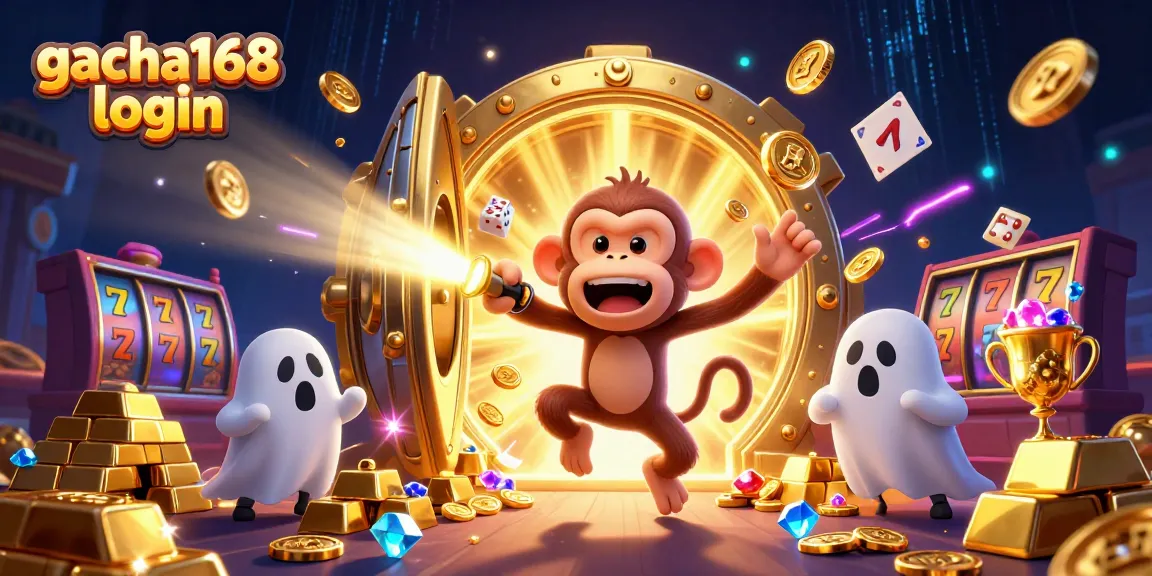 Engage in fun with gacha168 login as a poltergeist monkey and ghost-hunter puppy in a vibrant casino scene.