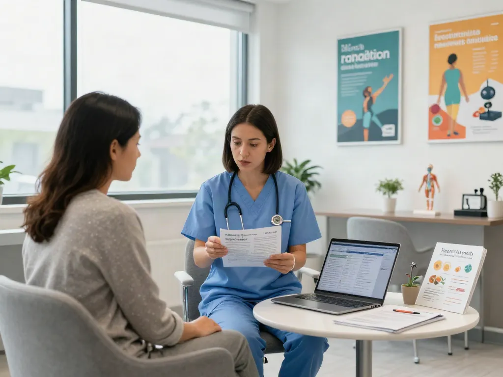 Healthcare professional provides insights on Retatutude Canada in a modern clinic.