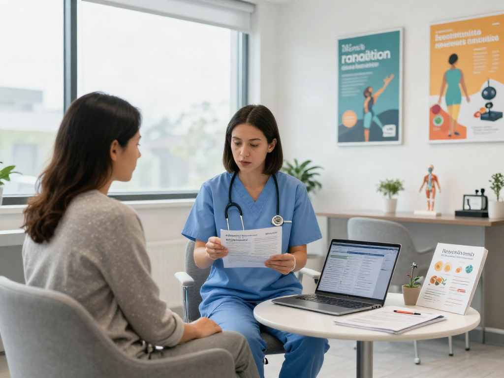 Healthcare professional provides insights on Retatutude Canada in a modern clinic.