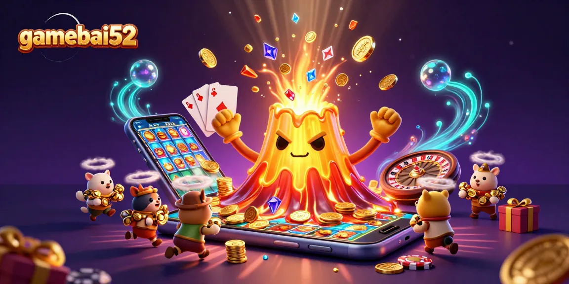 Join the fun at gamebai52 with thrilling treasures from this vibrant casino illustration.