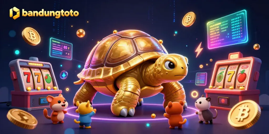 Experience the thrill of bandungtoto with a lively casino scene featuring exciting golden tortoise and vibrant game elements.