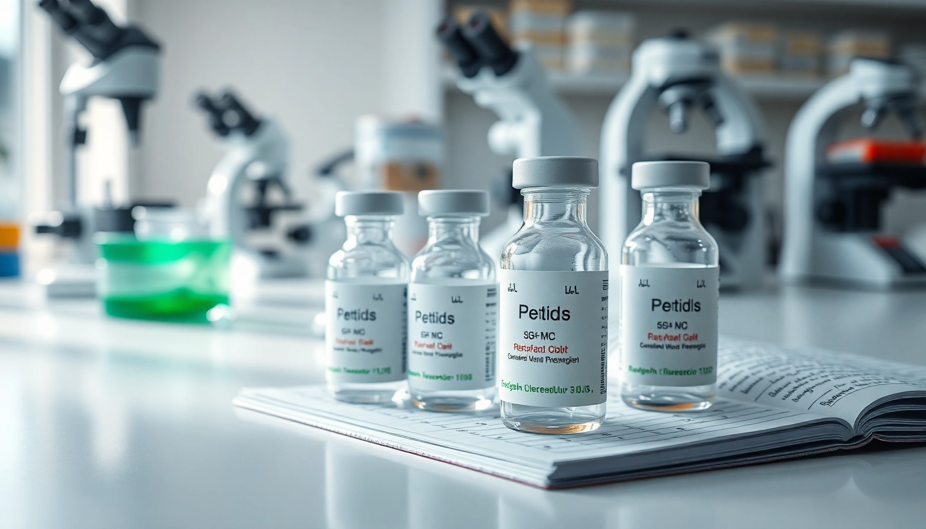 Featured research peptides for sale in laboratory vials showcasing scientific precision.