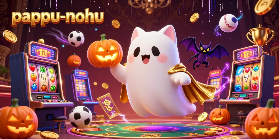 Pappu-nohu showcases a lively ghost cat in a casino scene filled with slots and sports elements, highlighting exciting gambling moments.