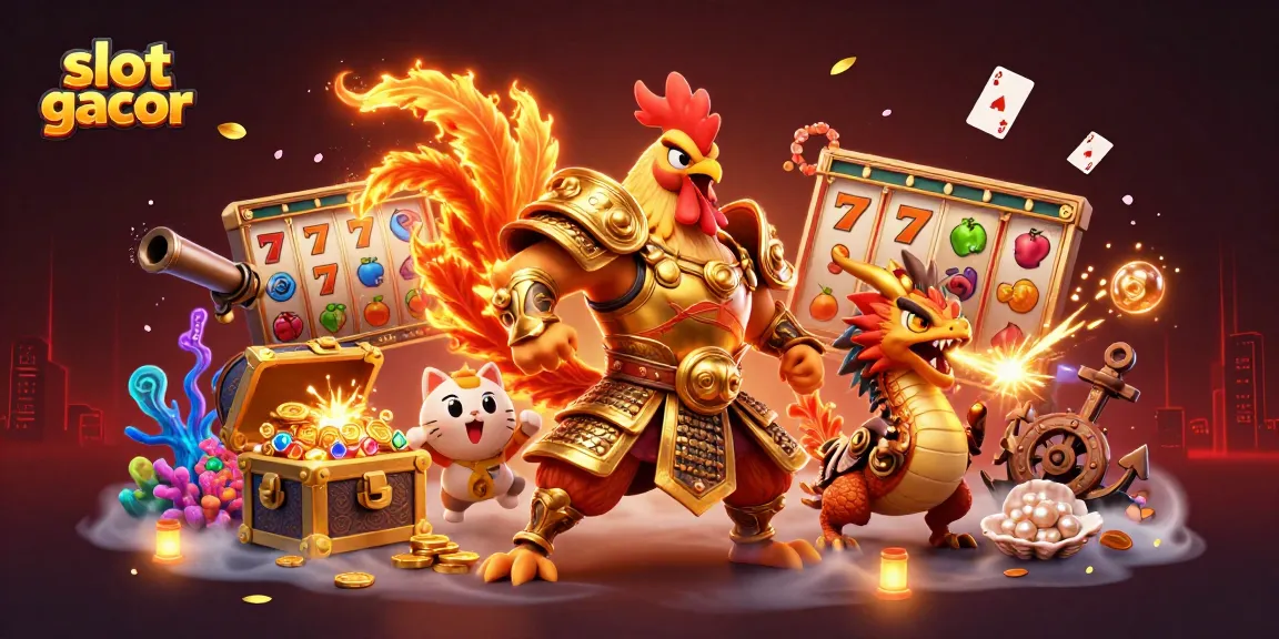 Experience the thrill of slot gacor with powerful warriors and stacked slots in this vibrant 3D illustration.