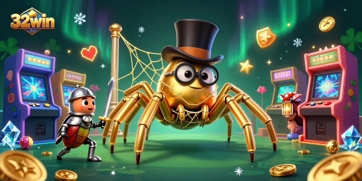 Experience thrilling gameplay with 32win's golden tarantula and beetle knight in a vibrant casino.