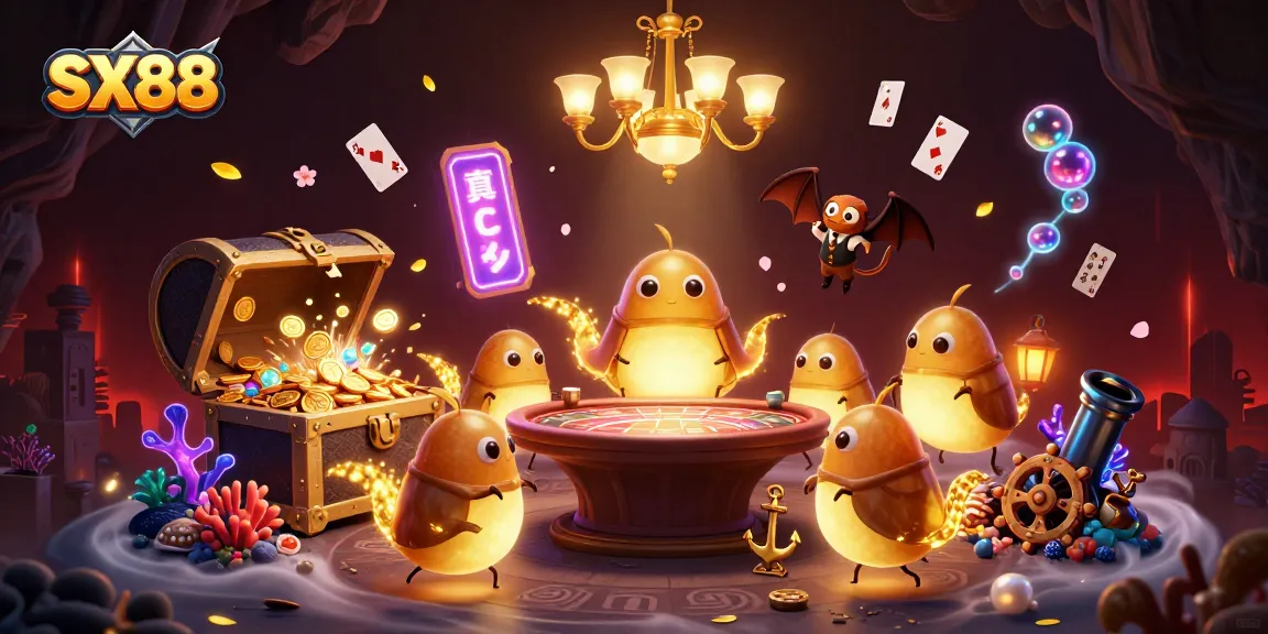 SX88's enchanting cave casino with glowworms, gold treasure, and a bat dealer creates an immersive gambling experience.