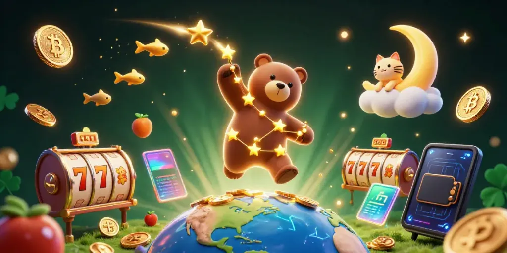 Permainan slot dengan karakter bintang dan simbol keberuntungan yang memikat dalam dunia kasino.