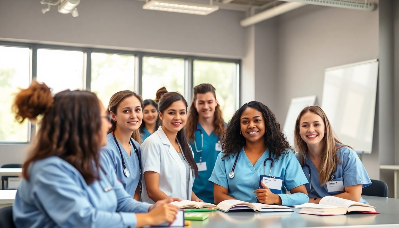Students preparing for the NCLEX at Houston Trusted Nclex review center, collaborating in a vibrant classroom.