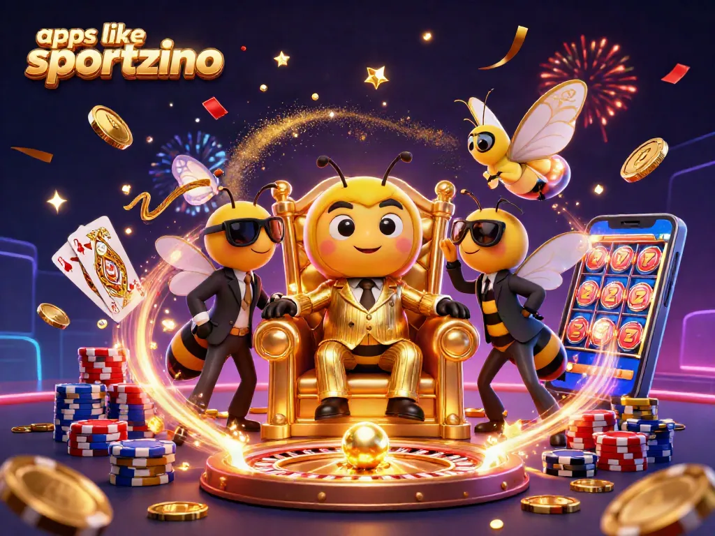 Engage with apps like Sportzino in an exciting 3D casino illustration featuring a bumblebee mob boss.