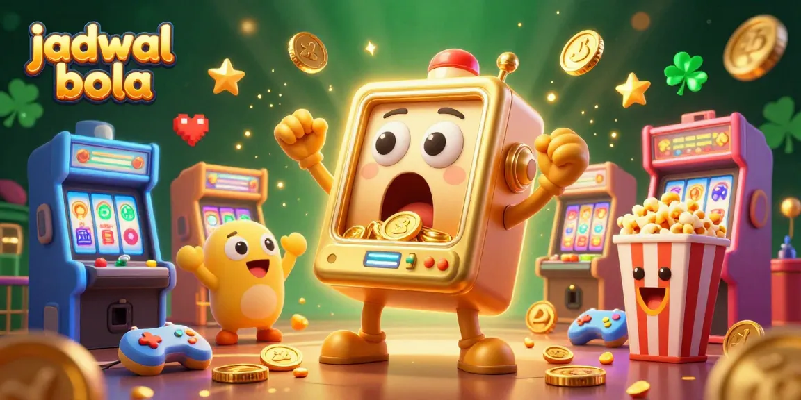 Experience jadwal bola excitement as a golden slot machine hits a jackpot amidst colorful gaming elements.