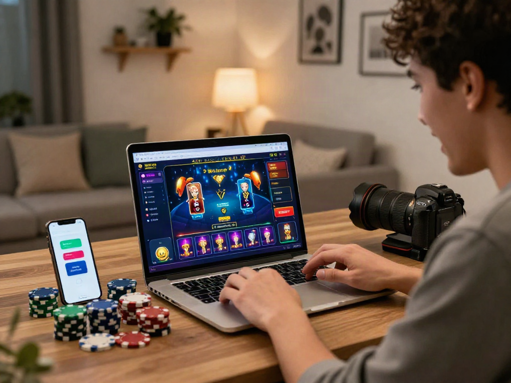 Engaged user on 먹튀스팟 검증사이트 enjoying live gambling experience with laptop and smartphone notifications.