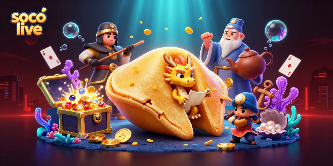 Soco live showcases a vibrant scene with a golden fortune cookie and a wise dragon in a rich digital casino setting.