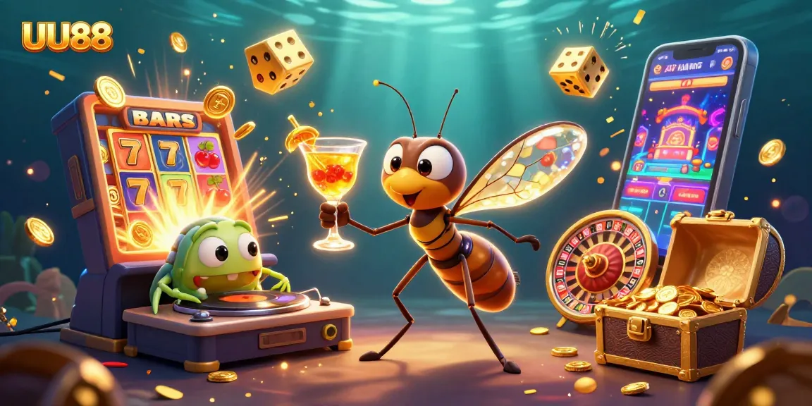 Experience thrilling wins at UU88 with an exciting casino scene bursting with action and vibrant symbols.